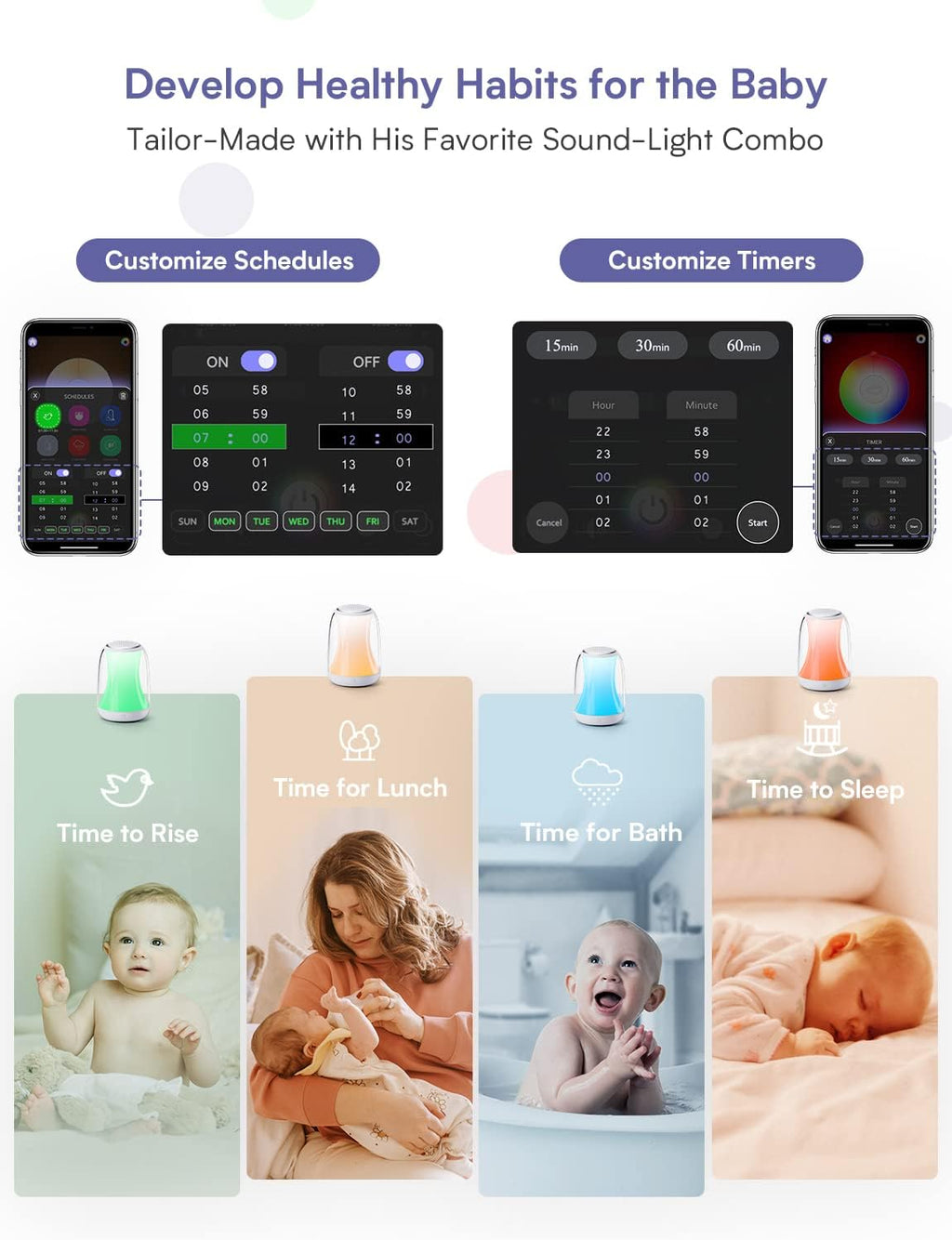 White Noise Machine APP Control Baby White Noise Sound Machine Night Light for Adults Kids