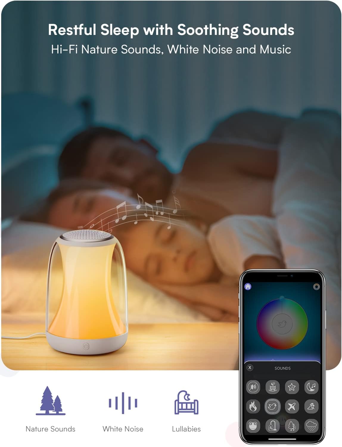 White Noise Machine APP Control Baby White Noise Sound Machine Night Light for Adults Kids