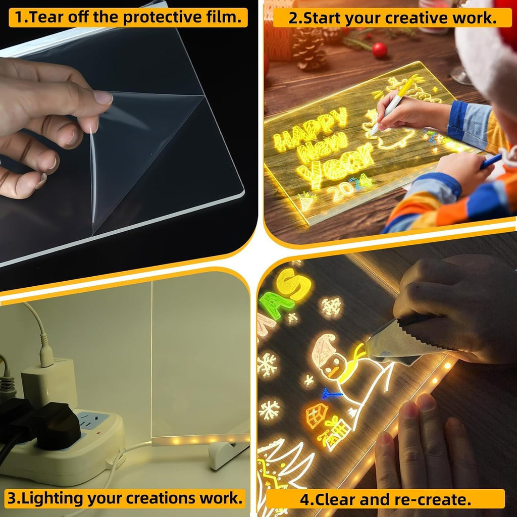 LED Drawing Board, LED Note Board,Light-Up Board with 7 Markers