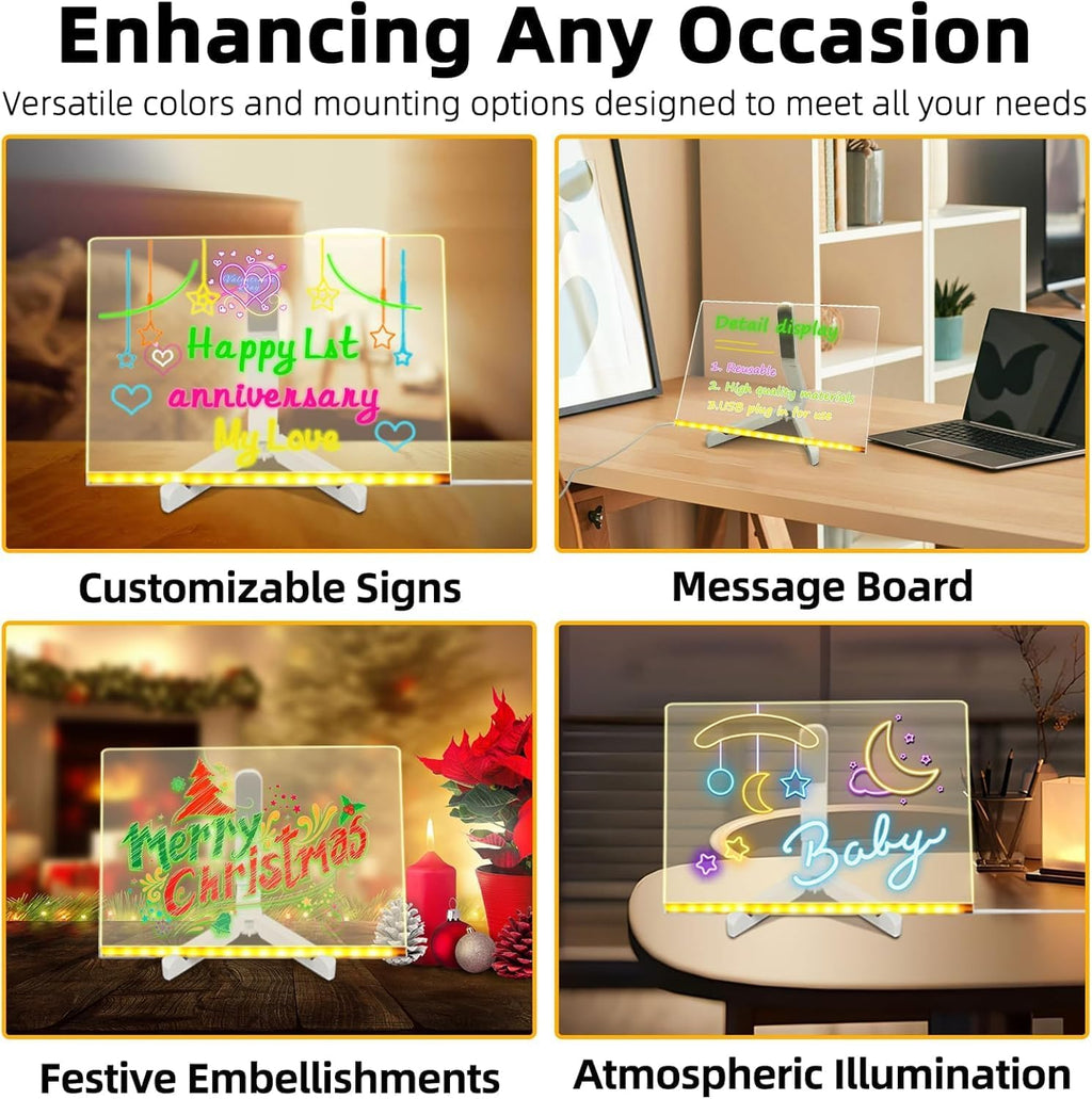 LED Drawing Board, LED Note Board,Light-Up Board with 7 Markers