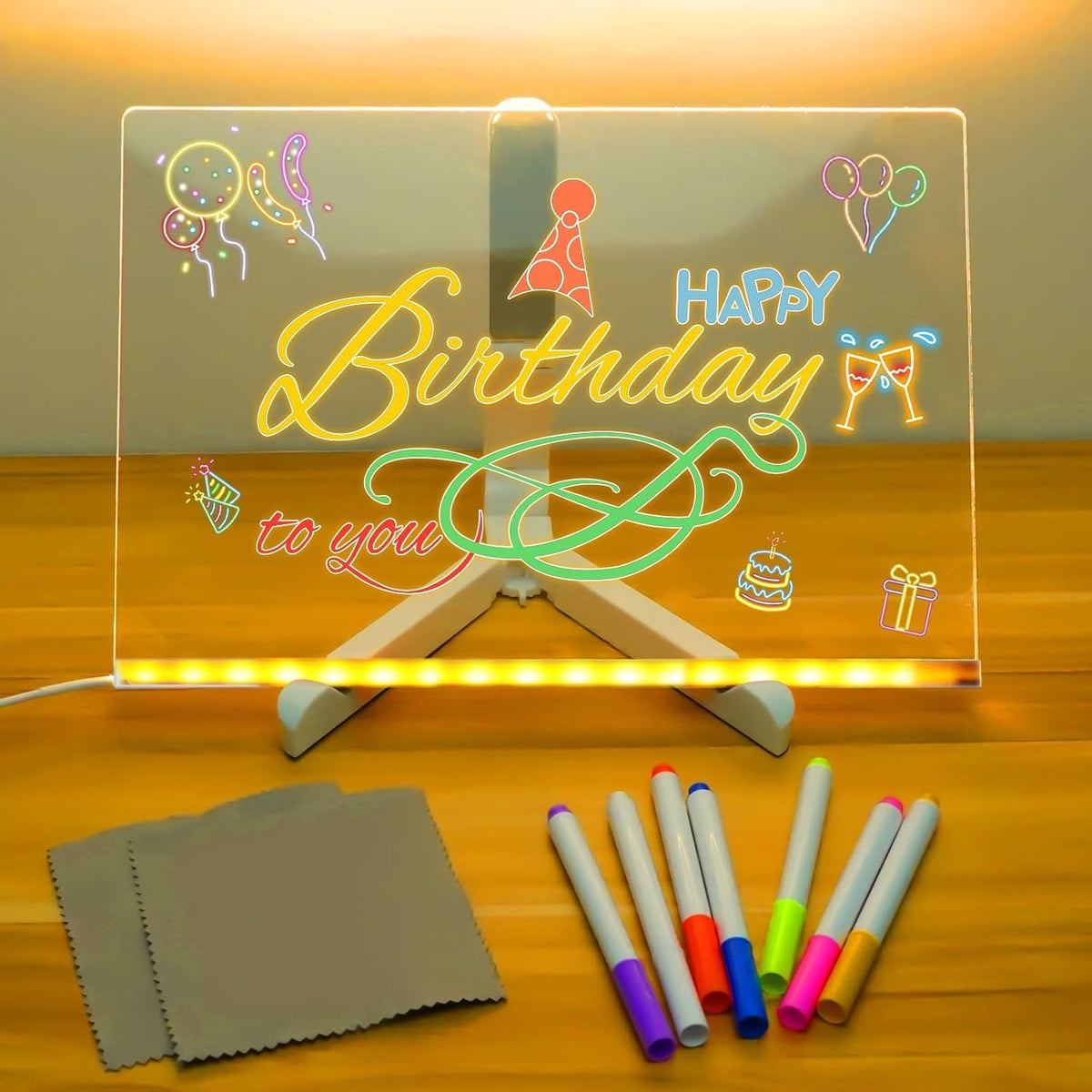 LED Drawing Board, LED Note Board,Light-Up Board with 7 Markers